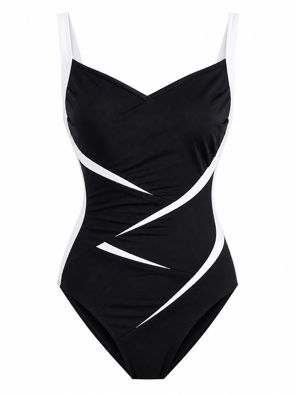 Carol Wior Black White Slimming One Piece Swimsuit Size 12 Tummy Control - Picture 2 of 6